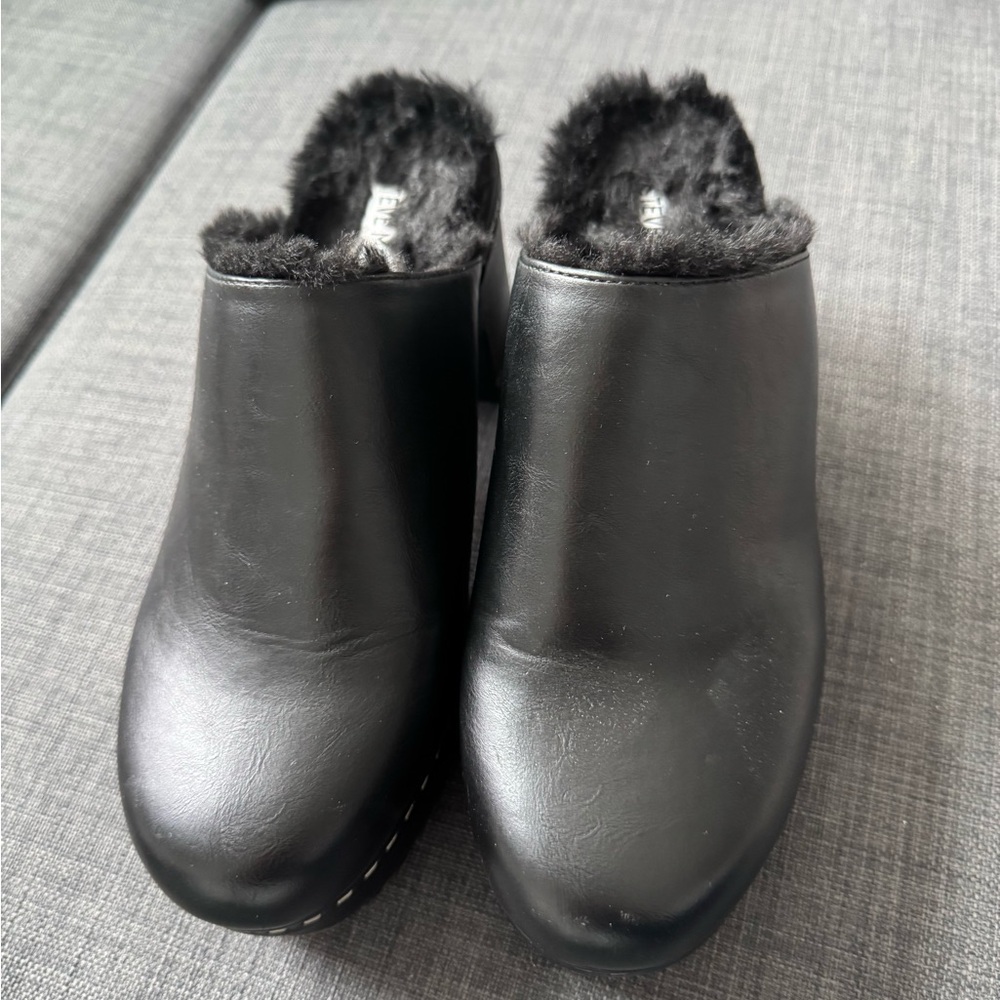 Steve Madden Black Fur-Lined Mules